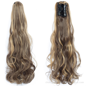 Wholesale Grey Curl Natural Wave Claw-Clip Drawstring Ponytail Extension Hairpiece Synthetic Hair Ponytails For Women Girl